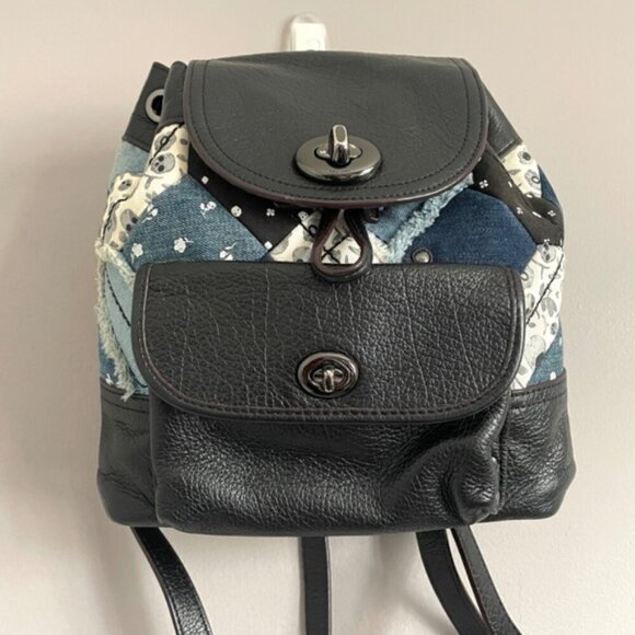 Coach Canyon Quilt Denim Patchwork Turnlock Rucksack Backpack - Picture 14 of 16